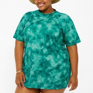 Kanu Surf‎ Shirt Swim Top Women's 3X Green Tie Dye Rashguard UPF 50 Swimwear